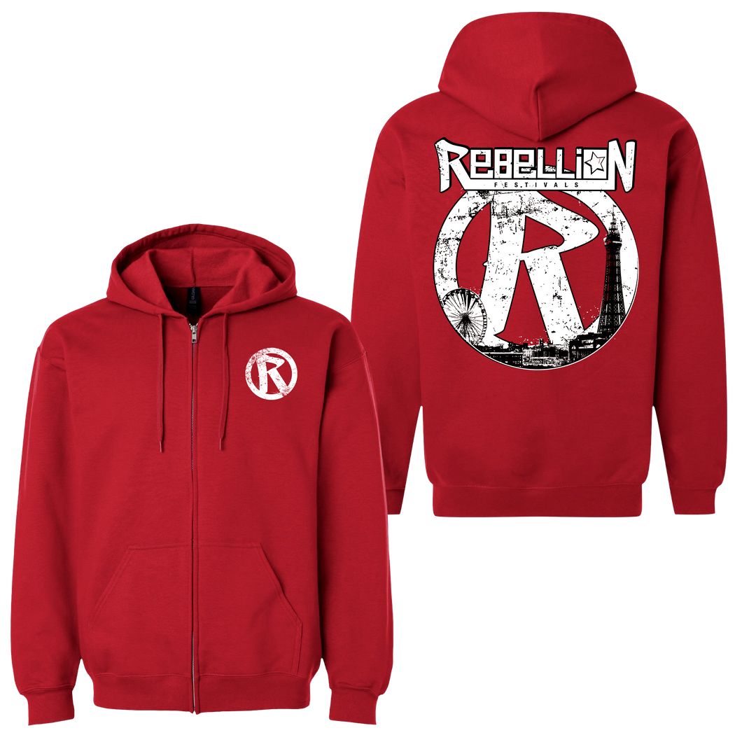 2025 Rebellion Festival - Skyline R Hooded Sweathsirt (Red)